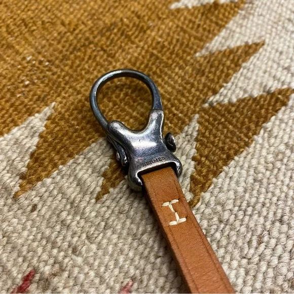 Vintage Hermes Leather Key Ring With Silver Clasp